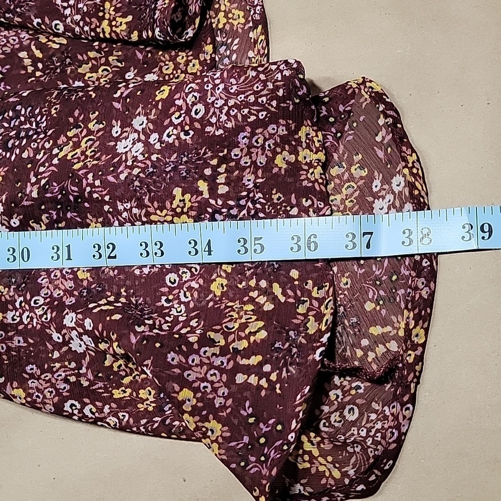 Mossimo Size XS Burgundy Floral Ruffle Midi Skirt Asymmetrical Hem, NEW with Tag - Picture 7 of 13